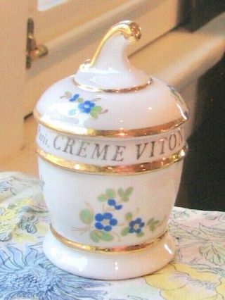 Vintage French Art Pottery Creme Vitonia By Antoine Face Creme Pot - 3 Days Ship