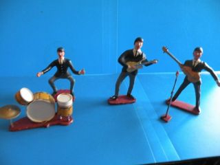 Beatles Vintage Plastic Figures Toys Playing Guitar Drums Microphone Rock Band T