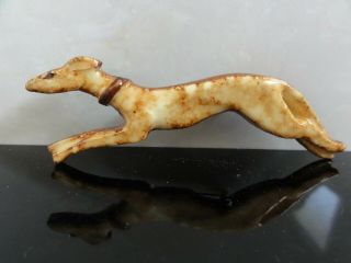 Vtg French Art Deco Painted Carved Celluloid Bakelite Greyhound Dog Brooch