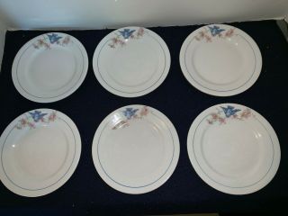 (set Of 6) Vintage Crown Porcelain Potteries Bluebird 6 1/4 " Bread Plates