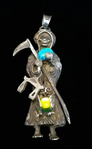Vintage Sterling Silver Grim Reaper Pendant