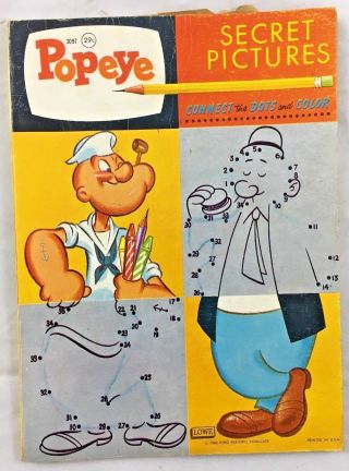 1962 Popeye The Sailor Man Secret Pictures Vintage Childrens Coloring Book Lowe