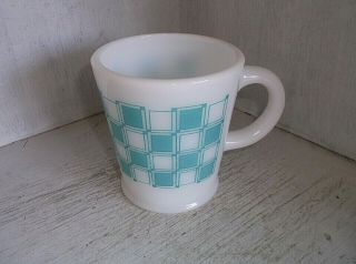 Vintage Hazel Atlas Turquoise Checkered Checks Squares Coffee Mug Cup 8 Oz