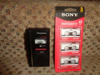 Vintage Panasonic Rn - 190 Vas Microcassette Voice Recorder,  Nip 3 Sony Tapes