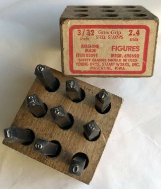 Vintage Young Bros 3/32 " Steel Stamps Gruv Grip Numbers Item 02091 Usa Made