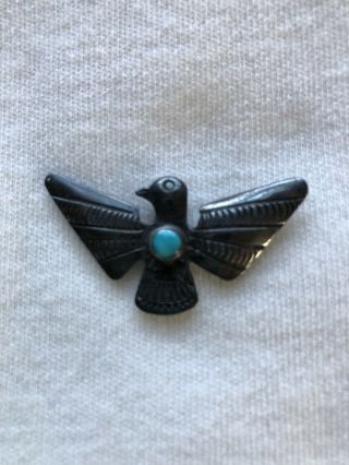Vtg Silver Turquoise Southwest Eagle Thunderbird Pin Brooch 1.  5 " Unsigned