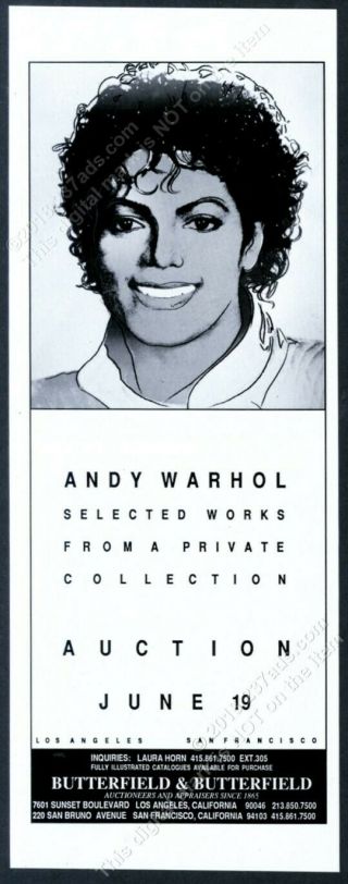 1989 Michael Jackson Portrait By Andy Warhol Butterfield Vintage Print Ad
