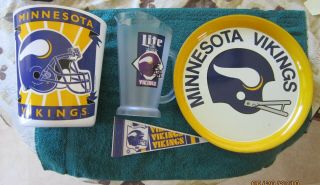 Minnesota Vikings Vintage Serving Tray - Beer Pitcher - And Trash Container