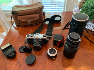 Pentax K1000 Camera With Zoom Lens And Accessories