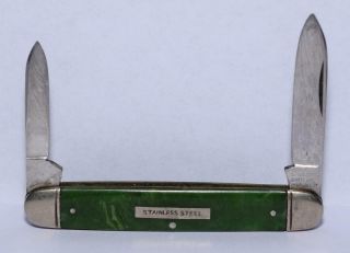 Vtg.  Stainless Cutlery Co.  York City - Green Pocket Knife - 2 Blades -