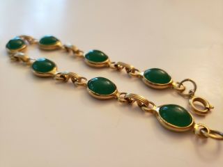 Vintage Gold Tone Emerald Jade Bezel Cabochon Bracelet Open Back Book Chain Styl 5