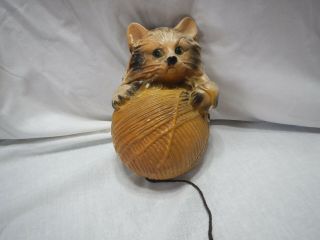 Vintage Chalk Cat With Ball Of Yarn String Holder