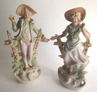 Vintage Ceramic Intricate Design Figurines Man And Woman 7.  5 " Tall Victorian