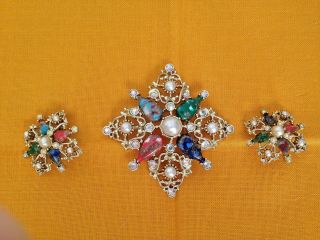 Vintage 1964 Sarah Coventry Galaxy Brooch & Clip - On Earrings