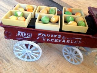 Vintage Cast Iron 2 Horse Drawn Fruit and Vegetables Wagon 1 ' 5 