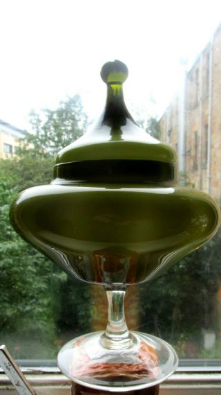 Green Empoli Art Glass Jar Bon Bon Sweets Apothecary Italian Vintage Mid Century 2