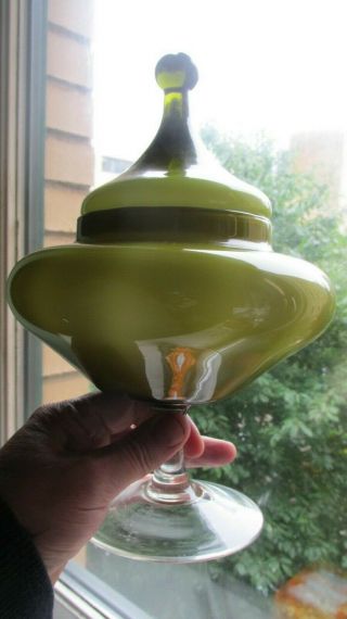 Green Empoli Art Glass Jar Bon Bon Sweets Apothecary Italian Vintage Mid Century 3
