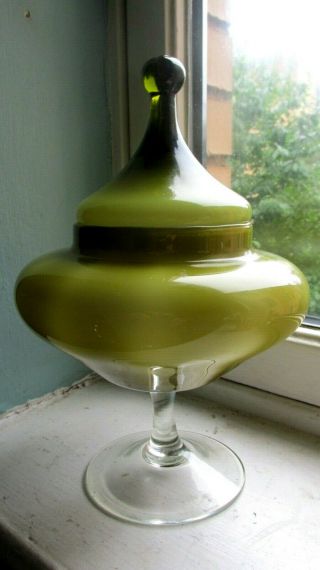Green Empoli Art Glass Jar Bon Bon Sweets Apothecary Italian Vintage Mid Century 5