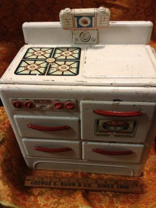 Vintage Marx Toys Pretty Maid Kitchen Stove Oven Metal Tin Timer White