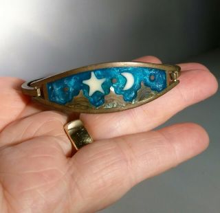 Vintage Alpaca Silver Bracelet Mexico Abalone Mother Of Pearl Inlay Moon Star