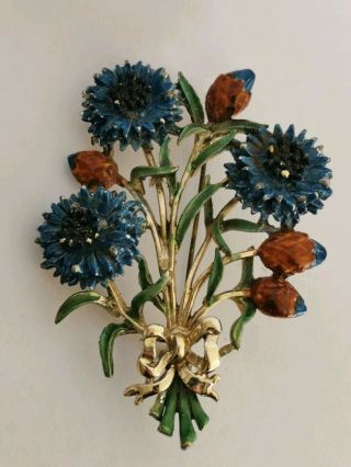 Vintage Enamel Corn Flowers Brooch