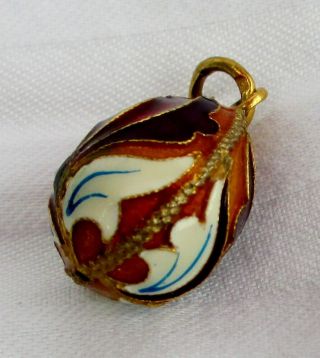 Vintage Russian Marroon/Gold/White Enamel Egg Pendant Charm 3