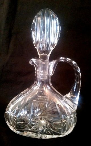 Vintage Oil & Vinegar Crystal Cruet Decanter Glass Pitcher W Stopper 8.  5 "
