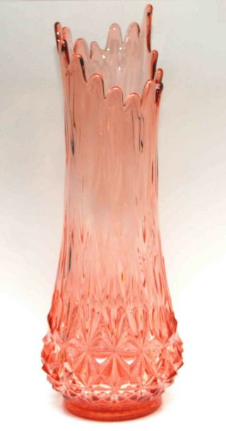 Huge Vintage 18 " L.  E.  Smith Pink Diamond Lace Swung Stretch Freeform Vase