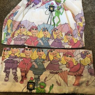 Vintage Miss Piggy Kermit Muppets Twin Sheets Fitted And Flat Lady Pepperell