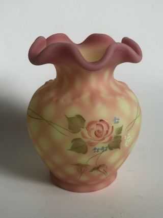 Vintage Fenton Glass Rose Pink Floral Scalloped 4 