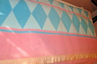 Huge 70 X 156 Vintage Pink & Blue Stripe Cotton Camp Blanket Argyle Design 2