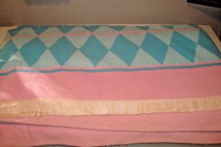 Huge 70 X 156 Vintage Pink & Blue Stripe Cotton Camp Blanket Argyle Design 3
