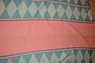 Huge 70 X 156 Vintage Pink & Blue Stripe Cotton Camp Blanket Argyle Design 4