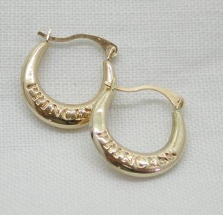 Vintage Pretty 9 Carat Gold Girls Hoop Earrings With The Word Princess