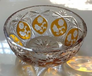 Vintage Czech Crystal Amber Cut To Clear 8 " Centerpiece Bowl - Stunning
