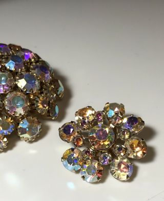 Vintage Signed AB Rhinestone Weiss Domed Brooch and Matching Earrings 2