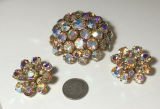 Vintage Signed AB Rhinestone Weiss Domed Brooch and Matching Earrings 5