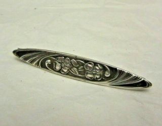 Vintage Unger Brothers Ub Sterling Silver Bar Pin W/ Dogwood Flower Leaf Design