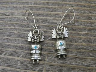 Vintage Native American Hopi Sterling Silver Kachina Turquoise Crow Earrings