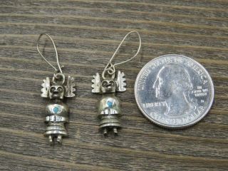 Vintage Native American Hopi Sterling Silver Kachina Turquoise Crow Earrings 2