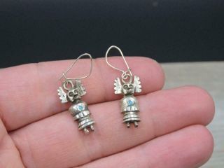 Vintage Native American Hopi Sterling Silver Kachina Turquoise Crow Earrings 4