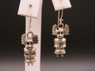 Vintage Native American Hopi Sterling Silver Kachina Turquoise Crow Earrings 5