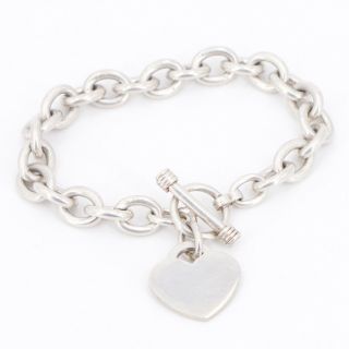 Vtg Sterling Silver - Heart Tag Charm 7.  5 " Chain Link Toggle Bracelet - 40.  5g