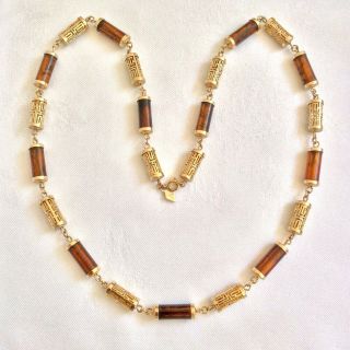 Vintage Sarah Coventry Marbled Lucite & Gold Tubular Bead Chain Link Necklace 2