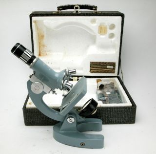 Vintage Atco Zoom Microscope 50x - 900x With 4 Lenses,  Accessories & Case.