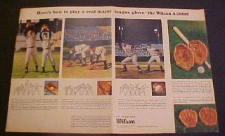 1965 Ron Santo Wilson Glove Chicago Cubs Two Page Vintage Sports Ephemera Ad