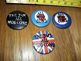 4 X Vintage 1970/80s 25mm The Jam All Mod Cons Mod Punk Weller Badge Pin Set E