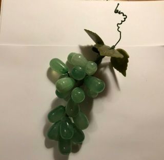 Vintage Green Stone Onyx Grape Bunch With Soapstone Leaves,  7 " Long