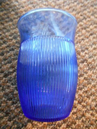 Old Vintage Blue Or Light Cobalt Vase Planter Or Even Cup Ribbed Fluted Decor