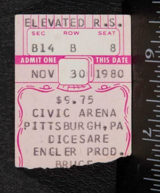 Vintage Bruce Springsteen Ticket Stub November 30 1980 Pittsburgh Arena Tob